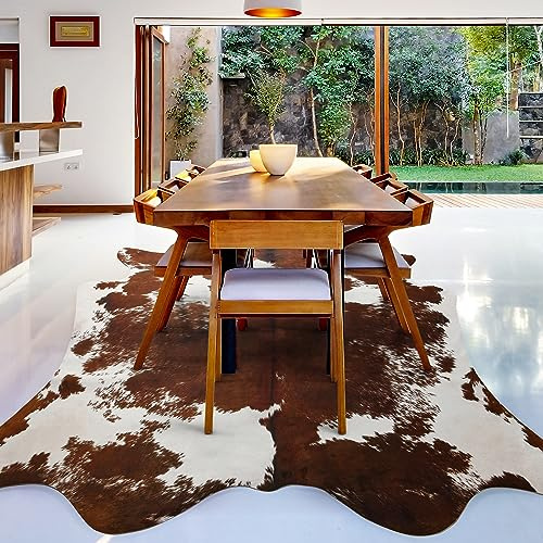 LYENDOS Cowhide Rug 6.3 x 7 Feet, Cow Hide Durable No-Slip Backing | Thickened Elastic, for Bedroom Living Room Home Office Western Decor