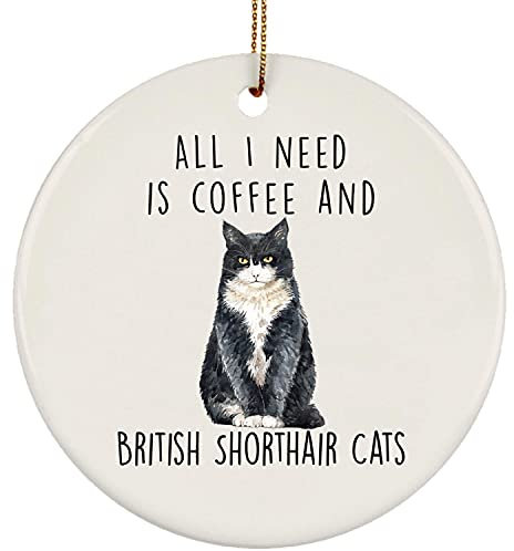 Weihnachtsbaumschmuck 7.3 cm, Britisch Kurzhaar Katze Schwarz Weiß Lustig Runde Keramik Ornament Premium Weihnachtsschmuck Mode Christbaumschmuck Anhänger Für Weihnachten Holiday