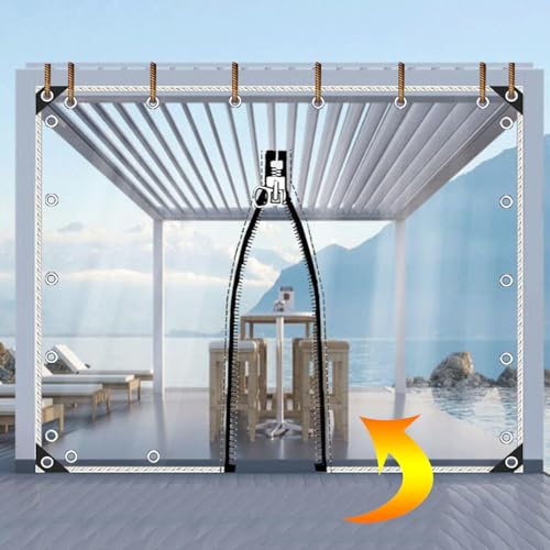 KOOEIN Klare Wasserdicht Plane,PVC Weiches Glas Abdeckplane mit Reißverschluss,Uv-Beständige Plane Schwerlast,Transparente Planen-Seitenteile für Pflanzenschutz Dachabdeckung,L×H-3.5x2m/11.5x6.6ft