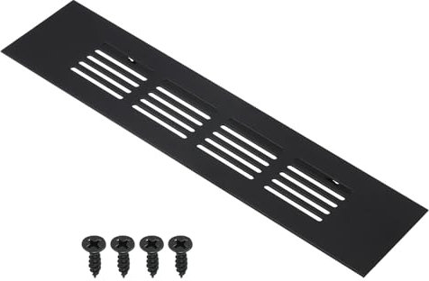 PATIKIL 8 x 2 Inch Door Air Vent Cover, Aluminum Grille Ventilation Cover Louvered with Mounting Screws for Cabinet Wardrobe Door, Black