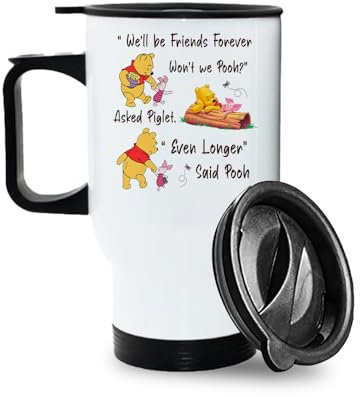Crunchy Carrots Pooh Mug - The Pooh and Piglet Friendship Quote 14 oz Stainless Steel Insulated Travel Mug (White Travel Mug)