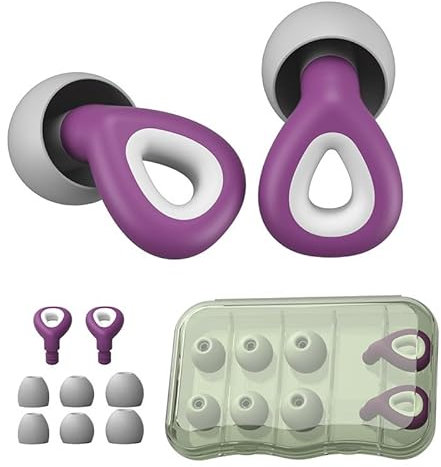 Pangogogo Ohrstöpsel zum Schlafen|Wiederverwendbarer Silikon Ohrstöpsel 6 Aufsätze in S/M/L|35 dB für Konzentration Konzert Schwimmen und Reisen(Purple)
