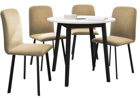 Mirjan24 Essgruppe ML04, Runder ausziehbarer Esstisch Dirko S mit 4 Stühlen Lanoi, Sitzgruppe, Küchentisch, Esstisch, Esszimmerstühle (Amor Velvet 4302, Weiß/Schwarz)
