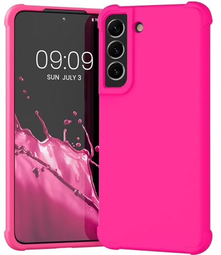KIOMY Coque rose fluo pour Samsung Galaxy S22 5G antichoc avec coins airbags en silicone - Couleur unie vive