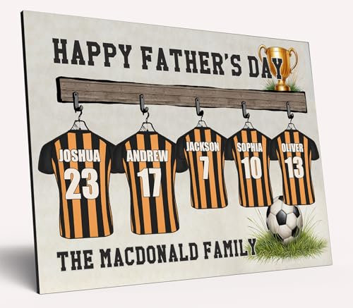 Personalised Dad Gift Football Shirts Choose Your Team Colours Father's Day Hanging Custom Names Family Kids Wooden Plaque Best Dad Grandad (2 Large & 3 Small)