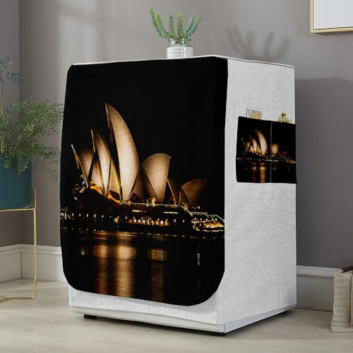 Highdi Housse de Protection pour Machine à Laver, Chargement Frontal Housse La Poussière avec Ouverture Frontale pour Linge Domestique (Théâtre,Capacité S 6~7.5KG)