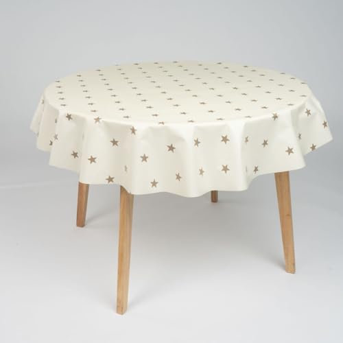 laro runde 140 cm Wachstuchtischdecke wachstischdecke abwashbar PVC tischdecke Wachstuch wasserabweisend Garten tischdecke, Muster:Weihnachten Sterne Gold Beige, Größe: Rund 140cm