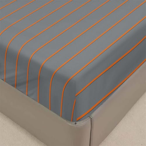 Treer Spannbettlaken Spannbetttuch Bett, Polyester Weiche Bettlaken Ultra-Tiefe Matratzenschoner für Bettw Sche bis 30cm Matratzenschoner (Grau und Orange,180 * 200+30cm)
