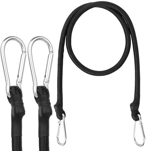 Molain Bungee Cords with Carabiner Clips, 2 Pack Long Heavy Duty Carabiner Bungee Cord 100 cm, Extra Strong Black Bungee Straps with Carabiner Hooks for Camping, Tarps, Bike Rack, Tent, Car