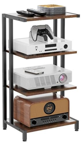 W&H 4 Ebenen Holz HiFi Rack, Plattenspieler ständer für Alben und Schallplatten, Stereoracks und Ständer mit Ablagefächern für DVD Spieler, Spielkonsolen, TV Boxen, WiFi Router