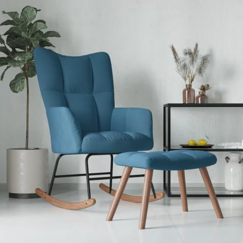 Willood Wilood Schaukelstuhl Sessel Relaxsessel Schaukelsessel Wohnzimmersessel mit Hocker Samt Blau