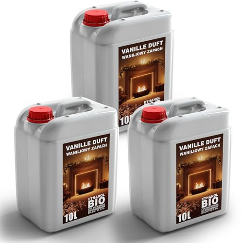 30L Bioéthanol Premium 100% Pur - 3x10 litres de Carburant Écologique pour Cheminée à Éthanol, Combustion Propre, sans Fumée, Flamme Vive et Stable (Vanille)
