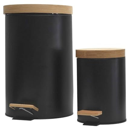 JE CHERCHE UNE IDEE, ME0024, Lot de 2 Poubelles à Pedale Metal Et Bambou Noir, design élégant et moderne, Capacité de tri sélectif, Fonctionnalité pratique, Polyvalence et adaptabilité