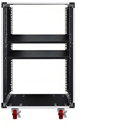 YQMHEZ Audio Rack HiFi Regal, HiFi Rack-Aufbewahrung, AV-Phonoschrank, Audio-Rack, Netzwerk-Server-Rack mit offenem Rahmen Rack, mit Rolle for Spielkonsolen/Apple TV/PS4(16U 2 Tier)