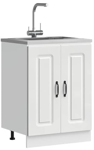 Generisch Mobile base per lavello, mobile da cucina senza piano di lavoro, mobile da cucina 60 cm, bianco, con ante e piedini regolabili, mobiletto lavandino in legno