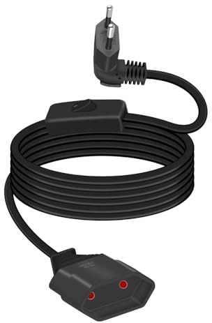 GELRHONR Cable de extensión negro con interruptor, 90 grados, 250 V, 2,5 A, para electrodomésticos, lámparas, TV, PC, monitor (2M largo)