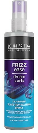 John Frieda Spray revitalizador de rizos Dream Curls | Define, hidrata y reaviva los rizos al instante | Fórmula ligera sin peso ni residuos | Ideal para uso diario y reactivación de peinados | 150ml