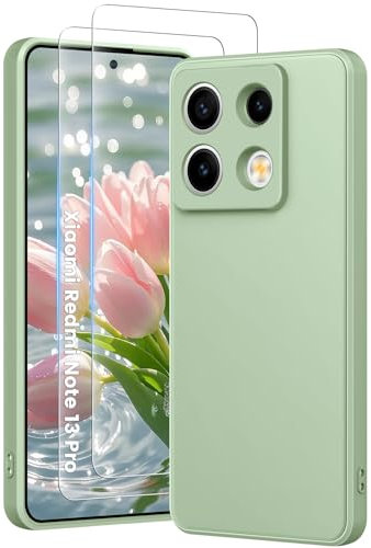 HuwaiH 3 in 1 Hülle für Redmi Note 13 pro 5G, mit 2 Stück 9H 0.33mm Panzerglas, Upgraded Kameraschutz, Kratzfeste Stoßfeste Handyhülle für Redmi Note 13 pro 5G(hellgrün)