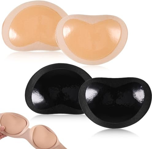 wlertcop Bra Inserts, Sticky Bra Inserts, Breathable Self-Adhesive Push-Up for Bikini, Swimsuit, and Sports Bras Black 2 Pairs