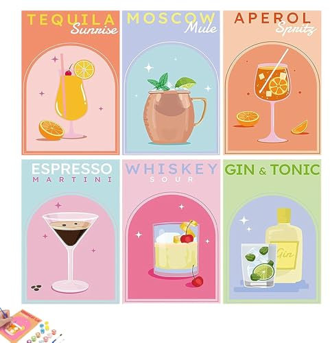 YANGUN peinture par numero adulte, 6 Pièces peinture numero, Peinture par Numéro de Cocktail, avec Pinceaux et Peintures Acryliques pour adultes et débutants (15 x 20 cm)