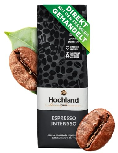 Hochland Kaffee – Espresso Intensso 250g (ganze Bohnen) – Kräftig und Intensiv – Bitterschokolade, Nussig, Tabak – Für Siebträger & Kaffee-Vollautomat – Lateinamerika & Indien