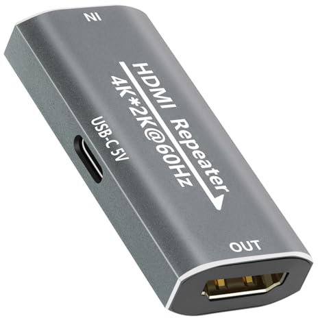 KUYIA HDMI-Verstärker Signal Booster Repeater - 4K@60Hz 80FT / 1080P 145FT Extender, HDMI Extender Buchse zu Buchse Plug & Play, für Gaming/VR/Home Theater mit USB-C Stromanschluss