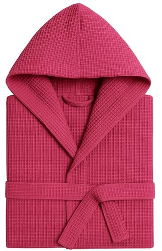 o-day Accappatoio Nido D'Ape Donna e Accappatoio Nido D'Ape Uomo in Cotone con Cappuccio Tasche e Cintura, Leggero e da Viaggio S-XXXL (IT, Testo, M, Regular, Regular, Modello 6 - Fucsia)