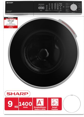 SHARP ES-WNFL914CWDA-DE Waschmaschine (9 kg, EEK A-20%, 1400 U/min.), (WiFi, Inverter Motor, Dampf, AquaStop), Weiß