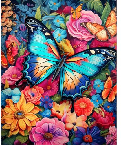 Camocin Art Paint by Numbers for Adults - Butterfly Adult Paint by Number Canvas Kits Without Frame, Flowers Oil Painting by Numbers Kit for Gift Home Wall Decor 16 x 20 Inch