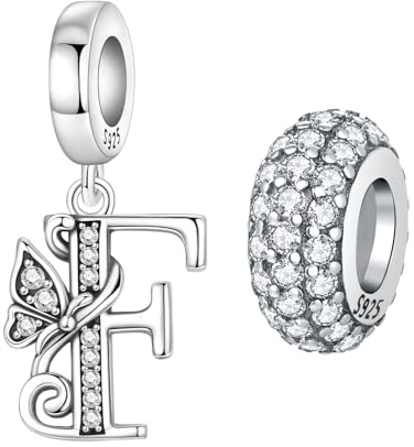 PANPOKI 2 Stück 925 Sterling Silber Schmetterling Buchstaben Charms für Armbänder und Halsketten Alphabet Anfangsbuchstaben Anhänger Spacer Stopper Perlen Schmuck Geschenk für Frauen