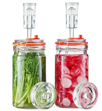 iFCOW 2L Glass Fermentation Jars with Airlocks & Weights, 2 Pack Wide Mouth | Fermenting Kit for Sauerkraut, Kimchi, Pickles & Kombucha Brewing, Visual monitoring, Dishwasher safe, Odor-resistant