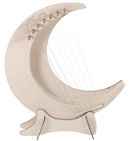 FRCOLOR 7-saitige Holz Leierharfe Mondform mit Metallsaiten Tragbares Musikinstrument für Anfänger und Erwachsene Inkl Stimmschlüssel und Sockel