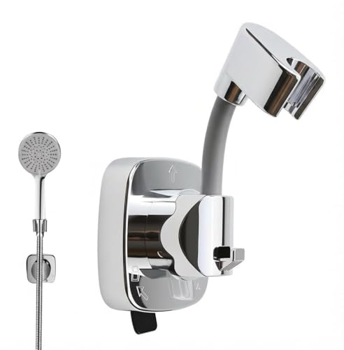 No Drill Shower Head Holder with Dual Suction Cups, 360° Adjustable | Shower Bracket for Handheld Shower Heads, Reusable Wall Mount for Smooth Tiles and Glass