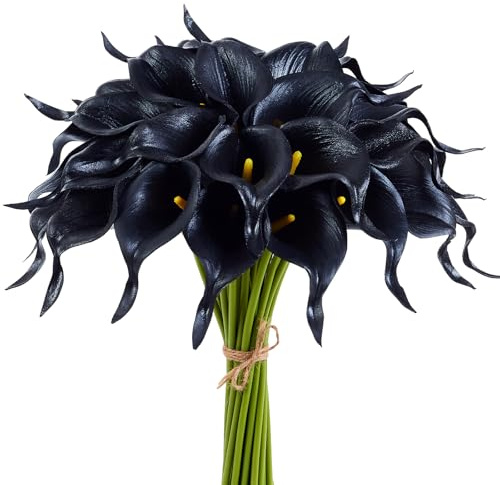 XIANNVXI Schwarz Calla Lilie Künstlich Blumen Schwarze Lilien Kunstblumen Blume Brautstrauß für Hochzeit Blumenarrangement Zuhause Party Dekoration 12 Stück Schwarz Lilie
