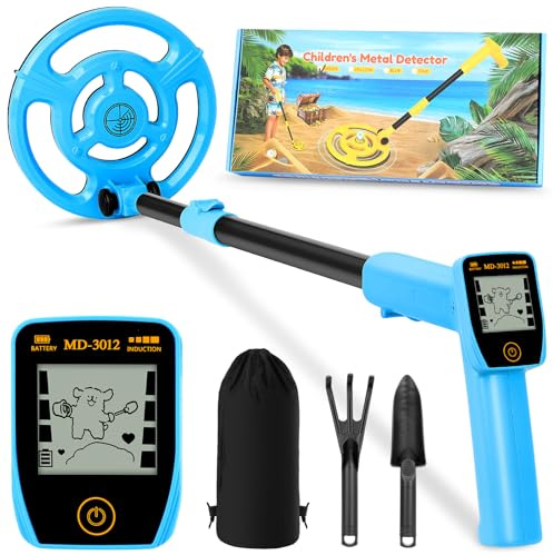 Metalldetektor Kinder, USB-wiederaufladbar Metalldetektor für Kinder, 7,36 wasserdichte Suchspule, 61-89cm Verstellbarer Griff mit LCD-Display, Strandschatzsuche Outdoor-Spielzeug für 8-12 (Blau)