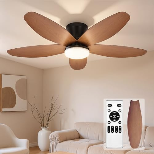 102CM Ventilatore a Soffitto,6 Velocità Ventilatore da Soffitto con Luce, Dimmerabile, Timer, 5 Pale Ventilatoro da con Luce e Telecomando per Soggiorno,Cucina,Camera da Letto, Ufficio (colore noce)