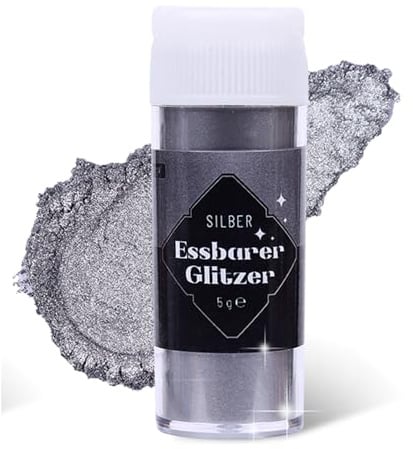 Essbarer Glitzer für Getränke Silber 5g, Geschmacklos Essbarer Glitzer, Lebensmittel Glitzers für Cocktails, Likör, Sekt, Wein, Champagner, Schokolade, Fondant, Kuchen Deko