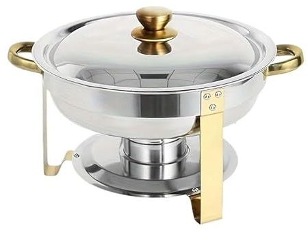 Scaldavivande Chafing Dishes for Buffet 4 Pack Food Warmers for Parties Buffet Stainless Steel Round Chafing Dish Set(Stainless steel lid,4.5L)