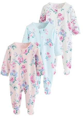 NEXT Baby Mädchen Baby-Schlafanzüge mit Zwei-Wege-Reißverschluss, 3er-Pack