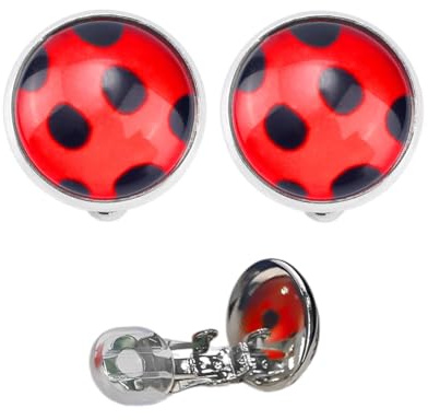 WUNZILO 1 Paar Marienkäfer-Ohrringe, ohrringe marienkäfer,ohrclips kinder,Silberne Ohrclips Marienkäfer-Ohrclips Metall Rote Marienkäfer-Ohrringe für Halloween Karneval