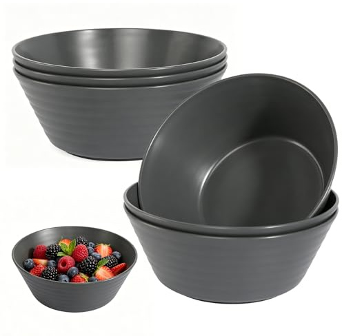 GFUEIGJ MüSlischale Groß Kunststoff von 6 BPA frei Bowl Schüssel Grau | Plastikschüssel Spülmaschinenfest Plastik Schüsseln Camping Schüssel für Suppe Müsli Ramen Salat Abendessen Popcorn