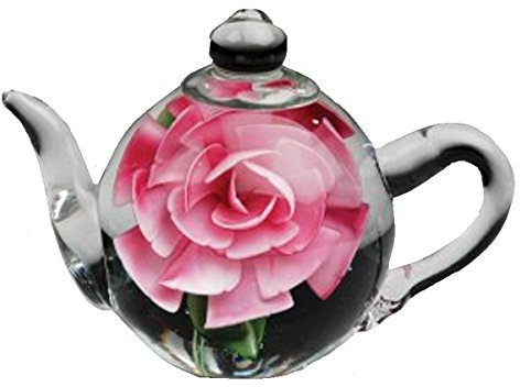 Dynasty Gallery Glas-Teekanne Briefbeschwerer mit rosa Rose 6128 14 cm lang