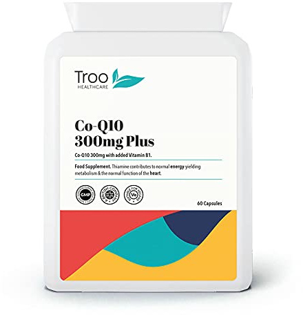Troo Health CoQ10 Supplement 300mg Plus - 60 Capsules - High Strength | Trans Form Co Enzyme Q10 Enhanced with Vitamin B1 to Support Healthy Heart Function&Energy Metabolism-2 Month Supply– UK Made