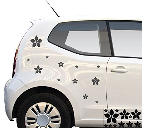 kleb-Drauf® - 12 Blumen/Schwarz - glänzend - Aufkleber zur Dekoration von Autos, Motorrädern und Allen Anderen glatten Oberflächen im Außenbereich; aus 19 Farben wählbar; in matt oder glänzend
