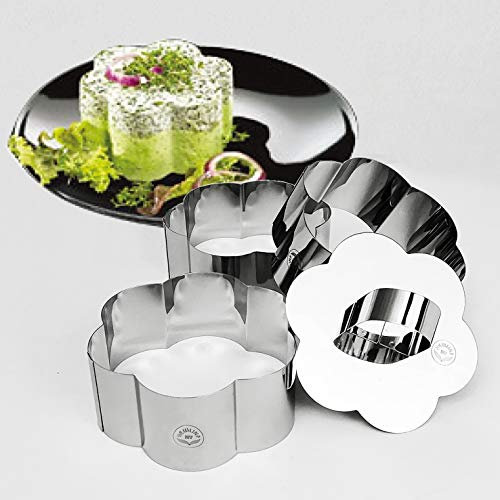 NEWLINE NY 4 STK Blumenform Satz umfaßt Ringabdeckung 1 & 3 von 10 cm x 10 cm x 4 cm Höhe (4 x4 X1.6 h) Dessertringe (4 Stück Blumenform)