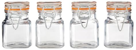 Premier Housewares Clip Top Lid Glass Jars Set of 4 Airtight And Versatile Food Preservation Glass Container Jar For Everyday Use Set of Four Food Container Glass Storage Jars 5 x 8 x 7 cm