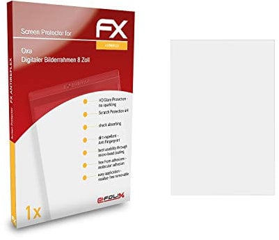atFoliX Panzerfolie kompatibel mit Oxa Digitaler Bilderrahmen 8 Zoll Schutzfolie, entspiegelnde und stoßdämpfende FX Folie
