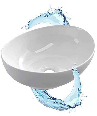 Starbath Plus - Lavabo Blanco de Cerámica - Con Forma Ovalada - Medidas 41 x 33 x 15 cm - Ideal para Poner sobre Encimera de Muebles de Baños y Aseos