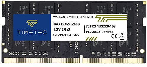 Timetec 16 GB DDR4 2666 MHz (DDR4-2666) PC4-21300 (PC4-2666V) Non-ECC ungepuffert 1,2 V CL19 2Rx8 Dual Rank 260 Pin SODIMM Laptop Notebook PC Computer RAM Modul Upgrade (16 GB)