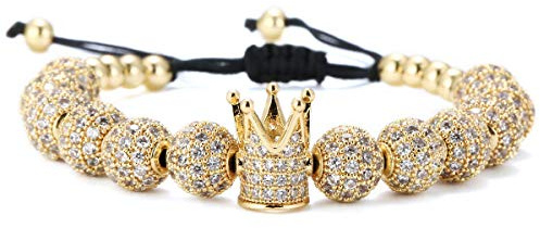 GVUSMIL Imperial Gold Crown 8mm Beads Bracelets Luxury CZ Italian Style Charm King Royal Bracelet for Men